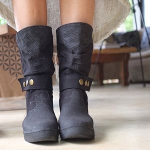Black ECO boots: tribal, all natural cotton & canvas